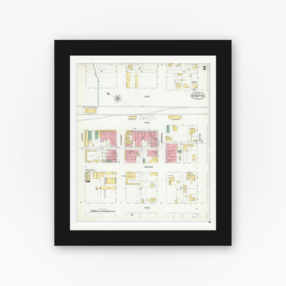Old map wall art mockup — black gallery frame with white mat — Sanborn Fire Insurance Map from Van Alstyne, Grayson County, Texas (1901), Sheet #0002