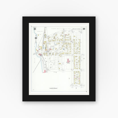 Old map wall art mockup — black gallery frame with white mat — Sanborn Fire Insurance Map from Beloit, Rock County, Wisconsin (1939), Sheet #0018