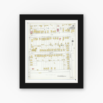 Old map wall art mockup — black gallery frame with white mat — Sanborn Fire Insurance Map from Lancaster, Fairfield County, Ohio (1919), Sheet #0014