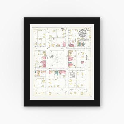 Old map wall art mockup — black gallery frame with white mat — Sanborn Fire Insurance Map from Williamsburg, Iowa County, Iowa (1906) â€” Complete Set