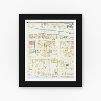 Old map wall art mockup — black gallery frame with white mat — Sanborn Fire Insurance Map from Traverse City, Grand Traverse County, Michigan (1893), Sheet #0003
