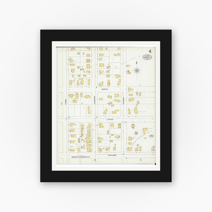 Old map wall art mockup — black gallery frame with white mat — Sanborn Fire Insurance Map from Owosso, Shiawassee County, Michigan (1900), Sheet #0004