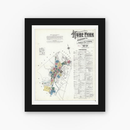 Old map wall art mockup — black gallery frame with white mat — Sanborn Fire Insurance Map from Hyde Park, Norfolk County, Massachusetts (1911) - Complete Map Set