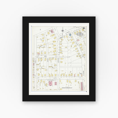 Old map wall art mockup — black gallery frame with white mat — Sanborn Fire Insurance Map from Collinsville, Madison County, Illinois (1915), Sheet #0010