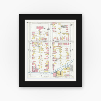 Old map wall art mockup — black gallery frame with white mat — Sanborn Fire Insurance Map from Chillicothe, Ross County, Ohio (1900), Sheet #0017