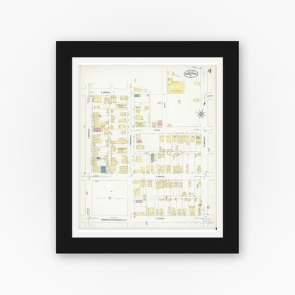 Old map wall art mockup — black gallery frame with white mat — Sanborn Fire Insurance Map from Nanticoke, Luzerne County, Pennsylvania (1907), Sheet #0004