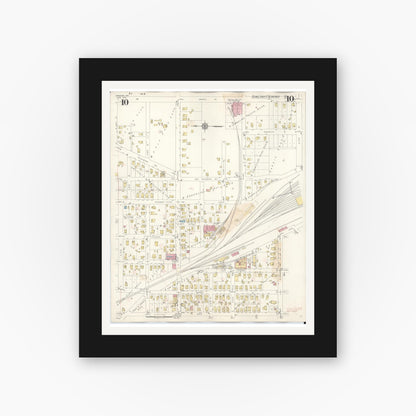 Old map wall art mockup — black gallery frame with white mat — Sanborn Fire Insurance Map from Trenton, Grundy County, Missouri (1948), Sheet #0010