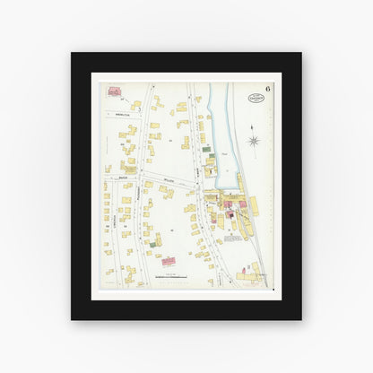 Old map wall art mockup — black gallery frame with white mat — Sanborn Fire Insurance Map from Gardner, Worcester County, Massachusetts (1900), Sheet #0006