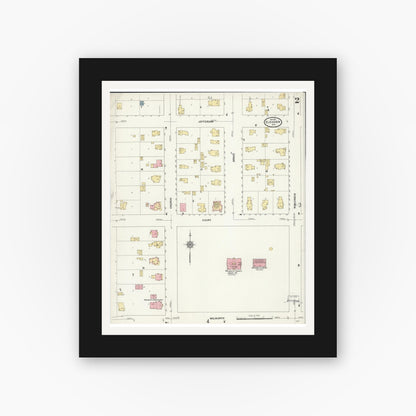Old map wall art mockup — black gallery frame with white mat — Sanborn Fire Insurance Map from Elkhorn, Walworth County, Wisconsin (1911), Sheet #0002