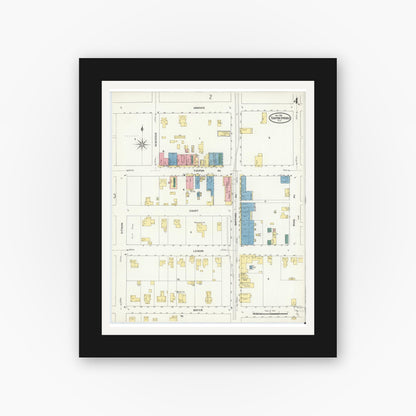 Old map wall art mockup — black gallery frame with white mat — Sanborn Fire Insurance Map from Tarpon Springs, Pinellas County, Florida (1909), Sheet #0004