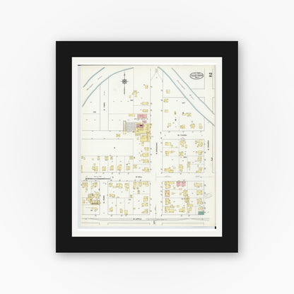 Old map wall art mockup — black gallery frame with white mat — Sanborn Fire Insurance Map from Hastings, Barry County, Michigan (1909), Sheet #0002