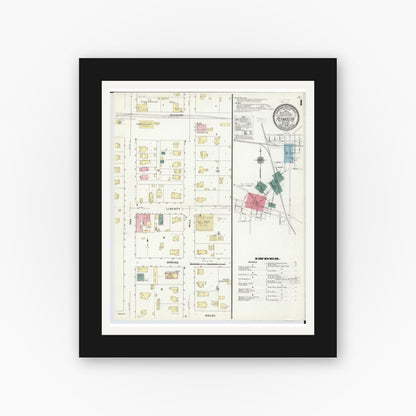 Old map wall art mockup — black gallery frame with white mat — Sanborn Fire Insurance Map from Plymouth, Wayne County, Michigan (1909), Sheet #0001