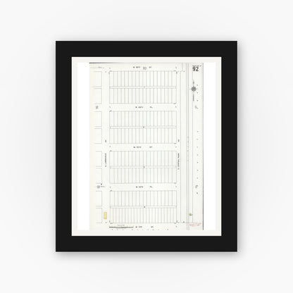 Old map wall art mockup — black gallery frame with white mat — Sanborn Fire Insurance Map from Chicago, Cook County, Illinois (1920), Sheet #0092