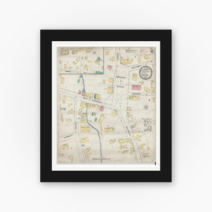 Old map wall art mockup — black gallery frame with white mat — Sanborn Fire Insurance Map from Concord, Middlesex County, Massachusetts (1892) - Complete Map Set