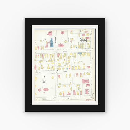 Old map wall art mockup — black gallery frame with white mat — Sanborn Fire Insurance Map from Plattsburg, Clinton County, New York (1909), Sheet #0004