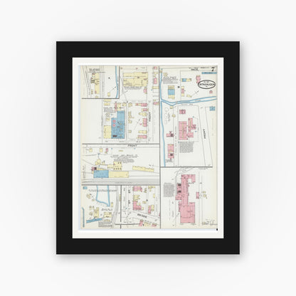 Old map wall art mockup — black gallery frame with white mat — Sanborn Fire Insurance Map from Catasauqua, Lehigh County, Pennsylvania (1891), Sheet #0007
