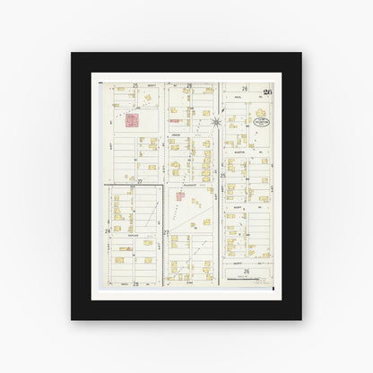 Old map wall art mockup — black gallery frame with white mat — Sanborn Fire Insurance Map from Ironton, Lawrence County, Ohio (1904), Sheet #0026