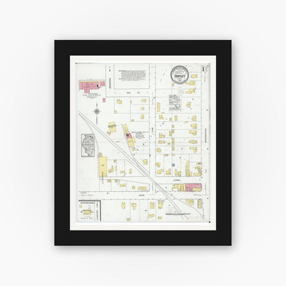 Old map wall art mockup — black gallery frame with white mat — Sanborn Fire Insurance Map from Huntley, McHenry County, Illinois (1919) - Complete Map Set