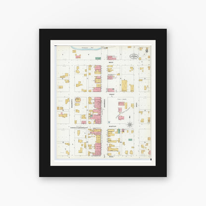 Old map wall art mockup — black gallery frame with white mat — Sanborn Fire Insurance Map from Corunna, Shiawassee County, Michigan (1900), Sheet #0002