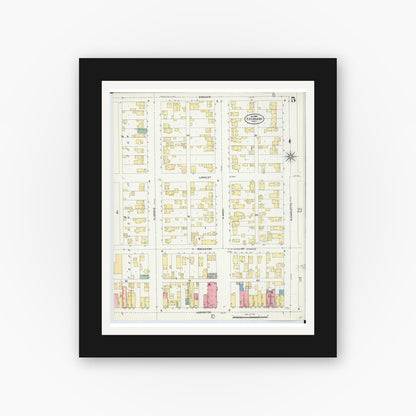 Old map wall art mockup — black gallery frame with white mat — Sanborn Fire Insurance Map from Escanaba, Delta County, Michigan (1906), Sheet #0005