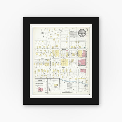 Old map wall art mockup — black gallery frame with white mat — Sanborn Fire Insurance Map from Princeton, Mercer County, Missouri (1909) - Complete Map Set