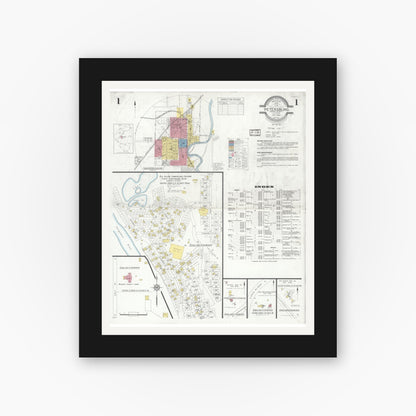 Old map wall art mockup — black gallery frame with white mat — Sanborn Fire Insurance Map from Petersburg, Menard County, Illinois (1933) - Complete Map Set