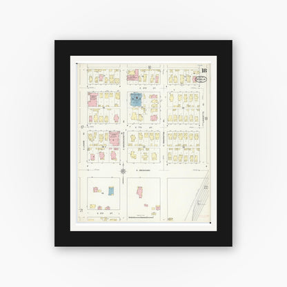 Old map wall art mockup — black gallery frame with white mat — Sanborn Fire Insurance Map from Sedalia, Pettis County, Missouri (1914), Sheet #0018