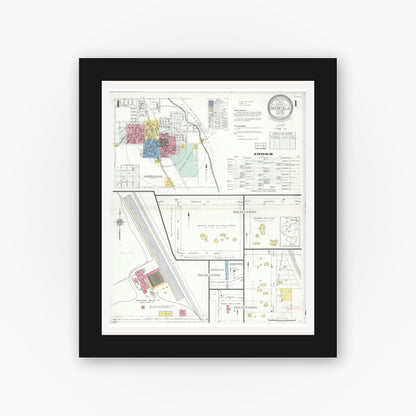 Old map wall art mockup — black gallery frame with white mat — Sanborn Fire Insurance Map from Deerfield, Lake County, Illinois (1935) - Complete Map Set