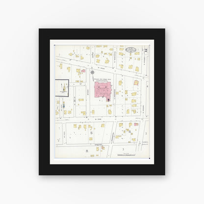 Old map wall art mockup — black gallery frame with white mat — Sanborn Fire Insurance Map from Platteville, Grant County, Wisconsin (1915), Sheet #0002