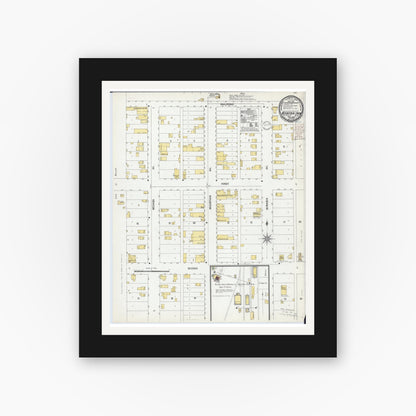 Old map wall art mockup — black gallery frame with white mat — Sanborn Fire Insurance Map from Mountain Iron, Saint Louis County, Minnesota (1900), Sheet #0001