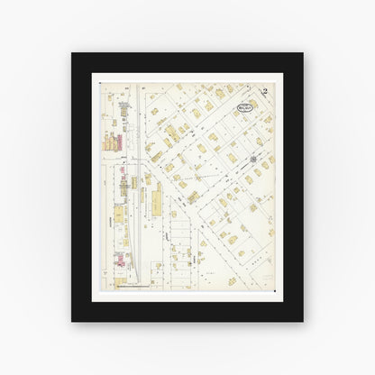 Old map wall art mockup — black gallery frame with white mat — Sanborn Fire Insurance Map from Walnut, Bureau County, Illinois (1912), Sheet #0002