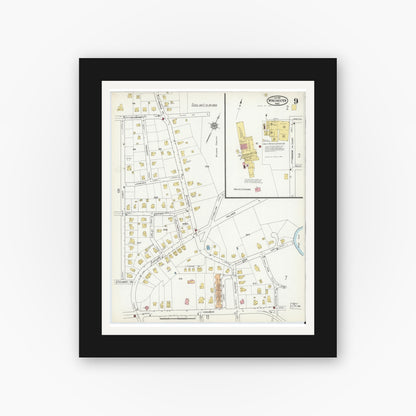 Old map wall art mockup — black gallery frame with white mat — Sanborn Fire Insurance Map from Winchester, Middlesex County, Massachusetts (1916), Sheet #0009
