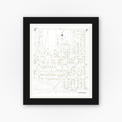Old map wall art mockup — black gallery frame with white mat — Sanborn Fire Insurance Map from Hartley, O'Brien County, Iowa (1948), Sheet #0004