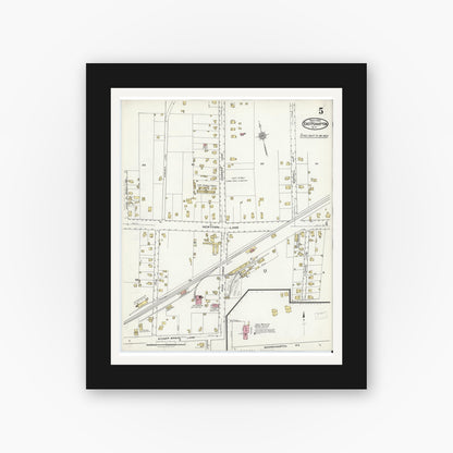 Old map wall art mockup — black gallery frame with white mat — Sanborn Fire Insurance Map from Easthampton, Suffolk County, New York (1920), Sheet #0005