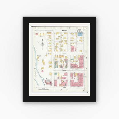 Old map wall art mockup — black gallery frame with white mat — Sanborn Fire Insurance Map from Owosso, Shiawassee County, Michigan (1900), Sheet #0007