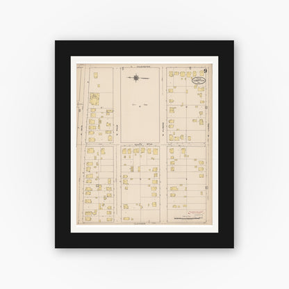 Old map wall art mockup — black gallery frame with white mat — Sanborn Fire Insurance Map from Compton, Los Angeles County, California (1922), Sheet #0009