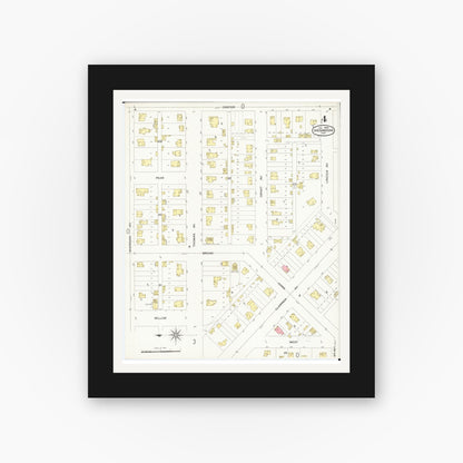 Old map wall art mockup — black gallery frame with white mat — Sanborn Fire Insurance Map from Shenandoah, Page County, Iowa (1899), Sheet #0004