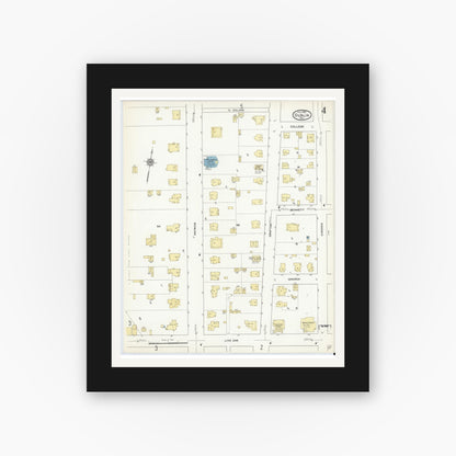 Old map wall art mockup — black gallery frame with white mat — Sanborn Fire Insurance Map from Dublin, Erath County, Texas (1912), Sheet #0004