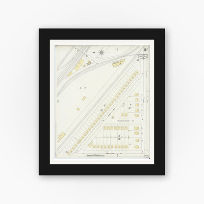 Old map wall art mockup — black gallery frame with white mat — Sanborn Fire Insurance Map from Whiting, Lake County, Indiana (1896), Sheet #0002