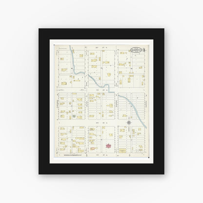Old map wall art mockup — black gallery frame with white mat — Sanborn Fire Insurance Map from Grand Rapids, Itasca County, Minnesota (1913), Sheet #0003