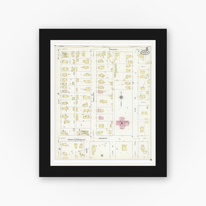 Old map wall art mockup — black gallery frame with white mat — Sanborn Fire Insurance Map from Pekin, Tazewell County, Illinois (1909), Sheet #0008