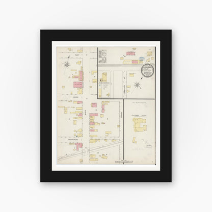 Old map wall art mockup — black gallery frame with white mat — Sanborn Fire Insurance Map from Marion, Mcdowell County, North Carolina (1894), Sheet #0001