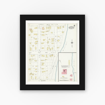 Old map wall art mockup — black gallery frame with white mat — Sanborn Fire Insurance Map from Manitowoc, Manitowoc County, Wisconsin (1912), Sheet #0008