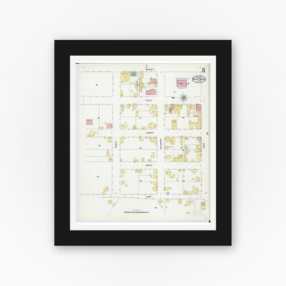 Old map wall art mockup — black gallery frame with white mat — Sanborn Fire Insurance Map from West Union, Adams County, Ohio (1904), Sheet #0003