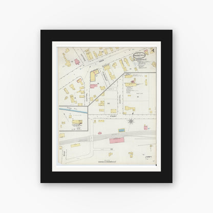 Old map wall art mockup — black gallery frame with white mat — Sanborn Fire Insurance Map from Brookfield, Worcester County, Massachusetts (1893), Sheet #0004