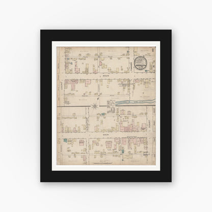 Old map wall art mockup — black gallery frame with white mat — Sanborn Fire Insurance Map from Abingdon, Washington County, Virginia (Unknown), Sheet #0001