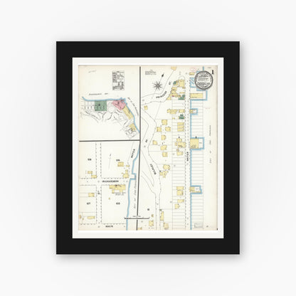 Old map wall art mockup — black gallery frame with white mat — Sanborn Fire Insurance Map from Sausalito, Marin County, California (1894) - Complete Map Set