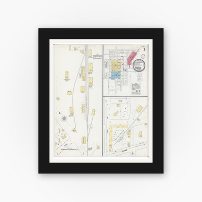 Old map wall art mockup — black gallery frame with white mat — Sanborn Fire Insurance Map from Viroqua, Vernon County, Wisconsin (1900), Sheet #0001