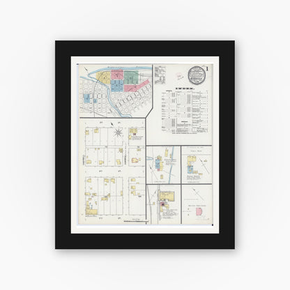 Old map wall art mockup — black gallery frame with white mat — Sanborn Fire Insurance Map from Wabasha, Wabasha County, Minnesota (1895), Sheet #0001
