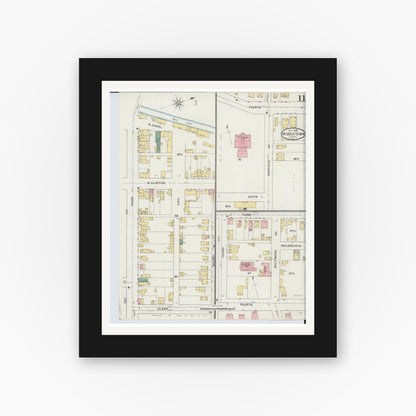 Old map wall art mockup — black gallery frame with white mat — Sanborn Fire Insurance Map from Middletown, Butler County, Ohio (1895), Sheet #0011